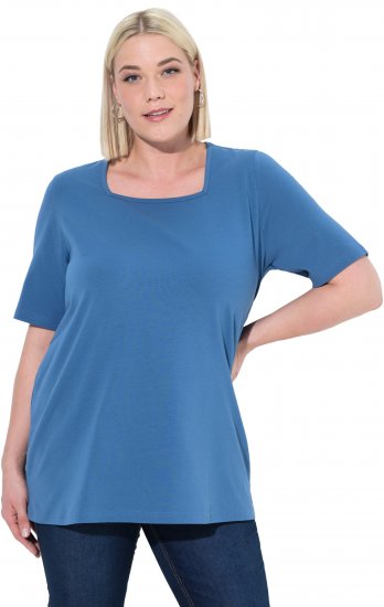 Ulla Popken Essential Square Neck Stretch Tee Denim Blue - Pólók - 