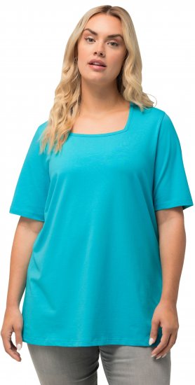 Ulla Popken Essential Square Neck Stretch Tee Deep Aqua - Pólók - 