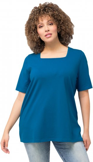 Ulla Popken Essential Square Neck Stretch Tee Medium Blue - Pólók - 