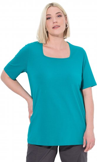 Ulla Popken Essential Square Neck Stretch Tee Teal - Pólók - 