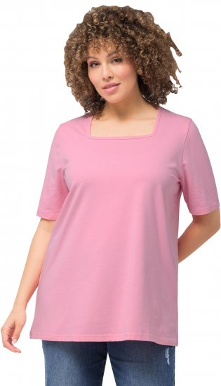 Ulla Popken Essential Square Neck Stretch Tee Light Pink - Pólók - 