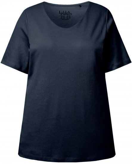 Ulla Popken Double Layer Rounded V-Neck Slim Fit Tee Navy Blue - Pólók - 