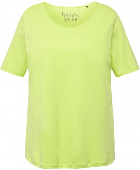 Ulla Popken Double Layer Rounded V-Neck Slim Fit Tee Lime Green - Pólók - 