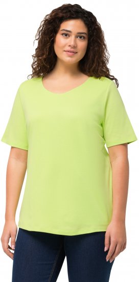 Ulla Popken Double Layer Rounded V-Neck Slim Fit Tee Lime Green - Pólók - 