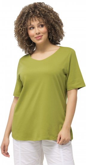 Ulla Popken Double Layer Rounded V-Neck Slim Fit Tee Apple Green - Pólók - 