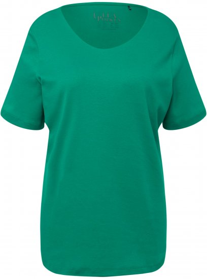 Ulla Popken Double Layer Rounded V-Neck Slim Fit Tee Emerald - Pólók - 
