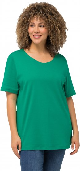 Ulla Popken Double Layer Rounded V-Neck Slim Fit Tee Emerald - Pólók - 