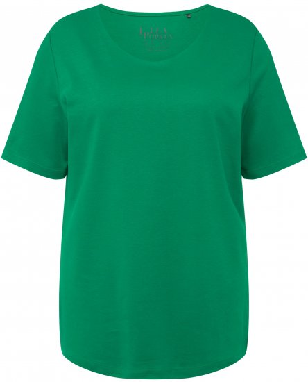 Ulla Popken Double Layer Rounded V-Neck Slim Fit Tee Green Emerald - Pólók - 