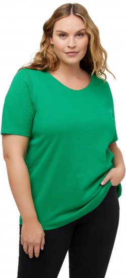 Ulla Popken Double Layer Rounded V-Neck Slim Fit Tee Green Emerald - Pólók - 