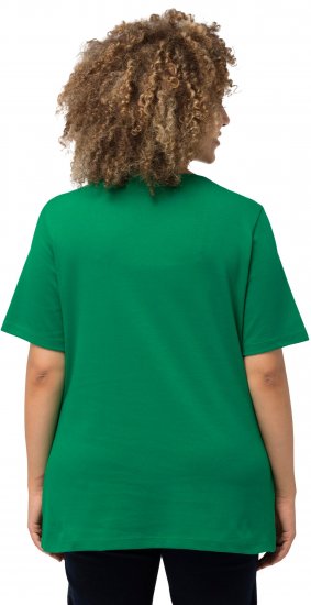 Ulla Popken Double Layer Rounded V-Neck Slim Fit Tee Green Emerald - Pólók - 