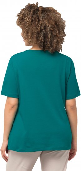 Ulla Popken Double Layer Rounded V-Neck Slim Fit Tee Dark Emerald - Pólók - 