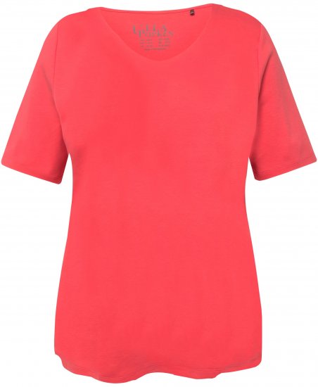Ulla Popken Double Layer Rounded V-Neck Slim Fit Tee Dark Coral - Pólók - 
