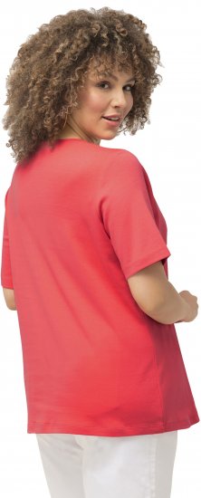 Ulla Popken Double Layer Rounded V-Neck Slim Fit Tee Dark Coral - Pólók - 