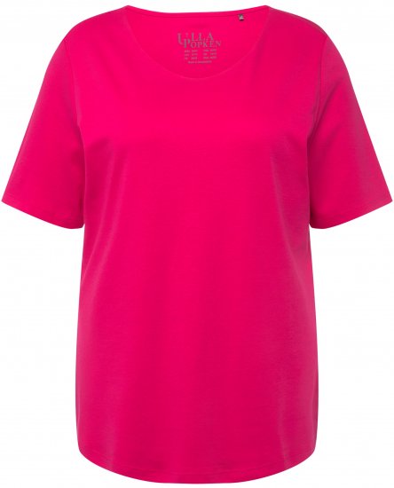 Ulla Popken Double Layer Rounded V-Neck Slim Fit Tee Magenta Pink - Pólók - 
