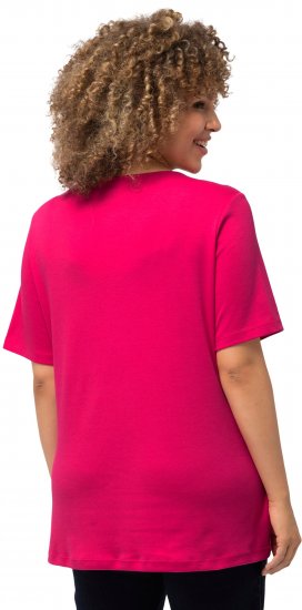 Ulla Popken Double Layer Rounded V-Neck Slim Fit Tee Magenta Pink - Pólók - 