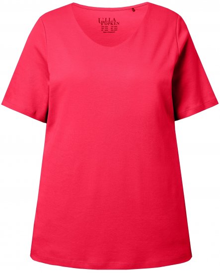 Ulla Popken Double Layer Rounded V-Neck Slim Fit Tee Red - Pólók - 