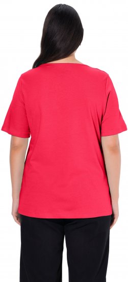 Ulla Popken Double Layer Rounded V-Neck Slim Fit Tee Red - Pólók - 
