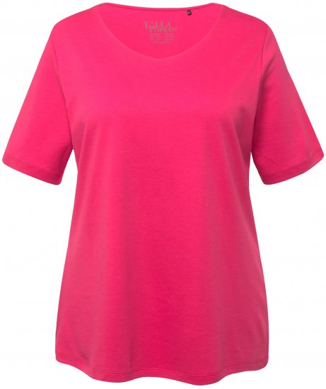 Ulla Popken Double Layer Rounded V-Neck Slim Fit Tee Dark Pink - Pólók - 