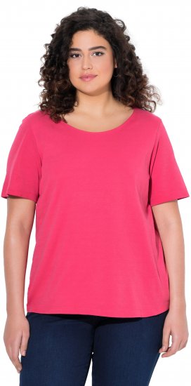 Ulla Popken Double Layer Rounded V-Neck Slim Fit Tee Dark Pink - Pólók - 