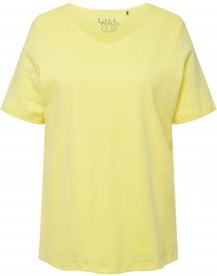 Ulla Popken Double Layer Rounded V-Neck Slim Fit Tee Lemon Yellow - Pólók - 