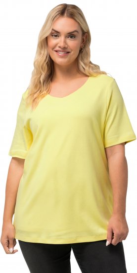 Ulla Popken Double Layer Rounded V-Neck Slim Fit Tee Lemon Yellow - Pólók - 
