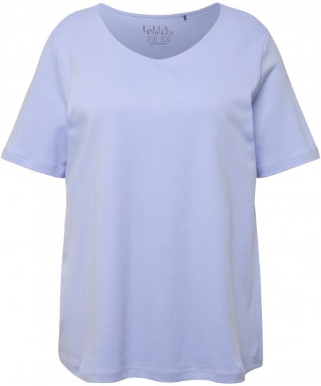 Ulla Popken Double Layer Rounded V-Neck Slim Fit Tee Pale Blue - Pólók - 