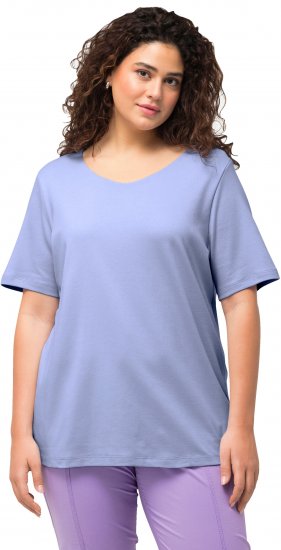 Ulla Popken Double Layer Rounded V-Neck Slim Fit Tee Pale Blue - Pólók - 