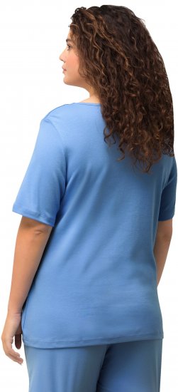 Ulla Popken Double Layer Rounded V-Neck Slim Fit Tee Cloud Blue - Pólók - 