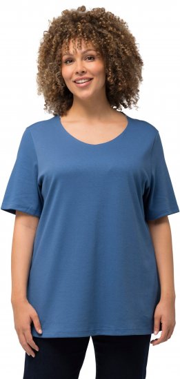 Ulla Popken Double Layer Rounded V-Neck Slim Fit Tee Denim Blue - Pólók - 