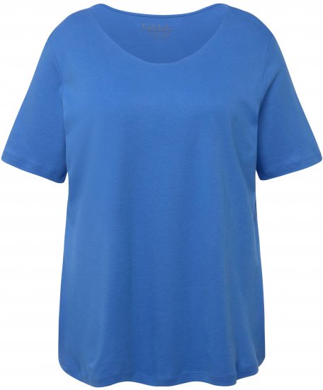 Ulla Popken Double Layer Rounded V-Neck Slim Fit Tee Blue - Pólók - 