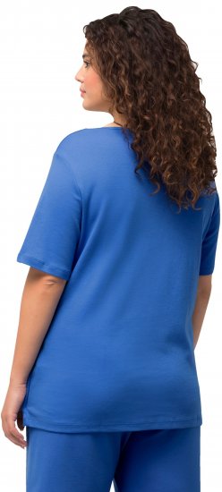 Ulla Popken Double Layer Rounded V-Neck Slim Fit Tee Blue - Pólók - 