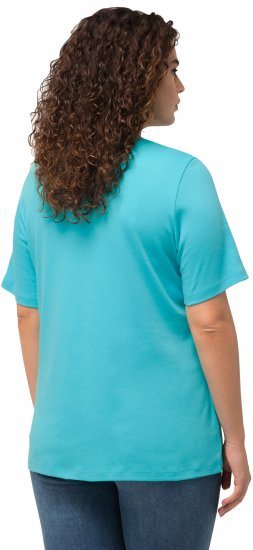 Ulla Popken Double Layer Rounded V-Neck Slim Fit Tee Deep Aqua - Pólók - 