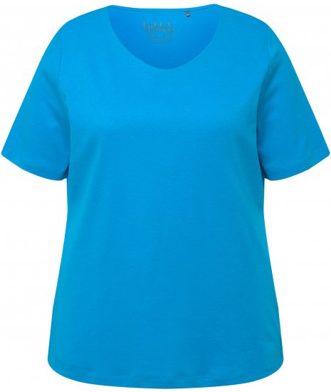 Ulla Popken Double Layer Rounded V-Neck Slim Fit Tee Sapphire Blue - Pólók - 