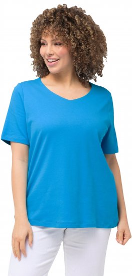 Ulla Popken Double Layer Rounded V-Neck Slim Fit Tee Sapphire Blue - Pólók - 