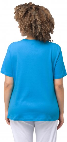 Ulla Popken Double Layer Rounded V-Neck Slim Fit Tee Sapphire Blue - Pólók - 