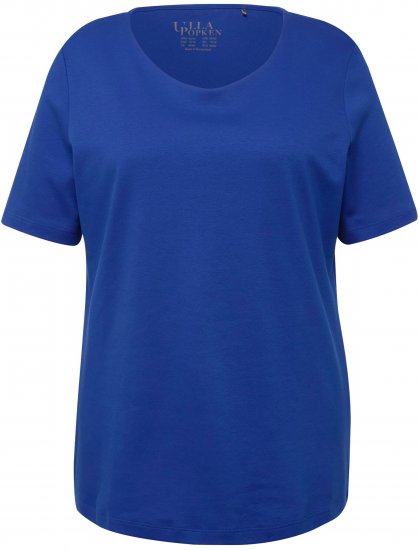 Ulla Popken Double Layer Rounded V-Neck Slim Fit Tee Cobalt Blue - Pólók - 
