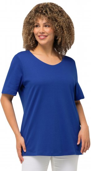 Ulla Popken Double Layer Rounded V-Neck Slim Fit Tee Cobalt Blue - Pólók - 