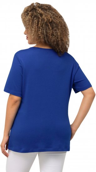 Ulla Popken Double Layer Rounded V-Neck Slim Fit Tee Cobalt Blue - Pólók - 