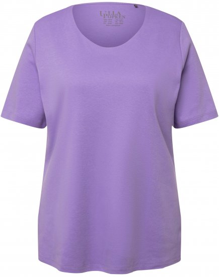Ulla Popken Double Layer Rounded V-Neck Slim Fit Tee Pale Lilac - Pólók - 