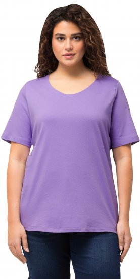 Ulla Popken Double Layer Rounded V-Neck Slim Fit Tee Pale Lilac - Pólók - 