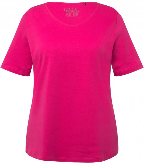 Ulla Popken Double Layer Rounded V-Neck Slim Fit Tee Fuchsia Pink - Pólók - 
