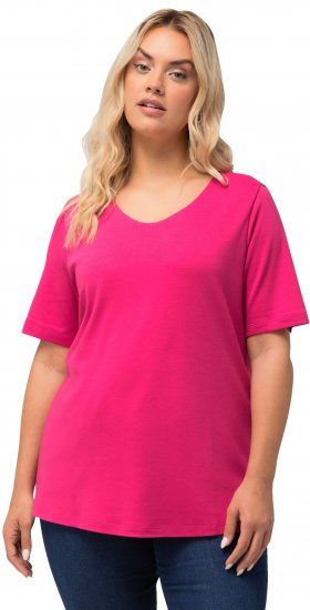 Ulla Popken Double Layer Rounded V-Neck Slim Fit Tee Fuchsia Pink - Pólók - 