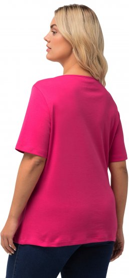 Ulla Popken Double Layer Rounded V-Neck Slim Fit Tee Fuchsia Pink - Pólók - 