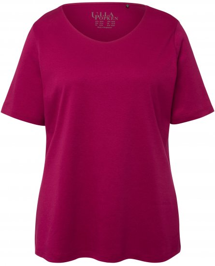 Ulla Popken Double Layer Rounded V-Neck Slim Fit Tee Magnolia Red - Pólók - 