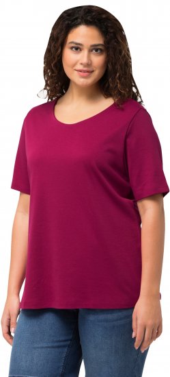 Ulla Popken Double Layer Rounded V-Neck Slim Fit Tee Magnolia Red - Pólók - 