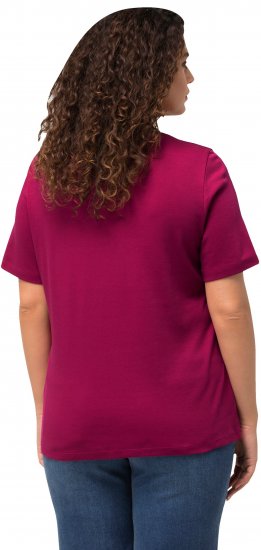 Ulla Popken Double Layer Rounded V-Neck Slim Fit Tee Magnolia Red - Pólók - 