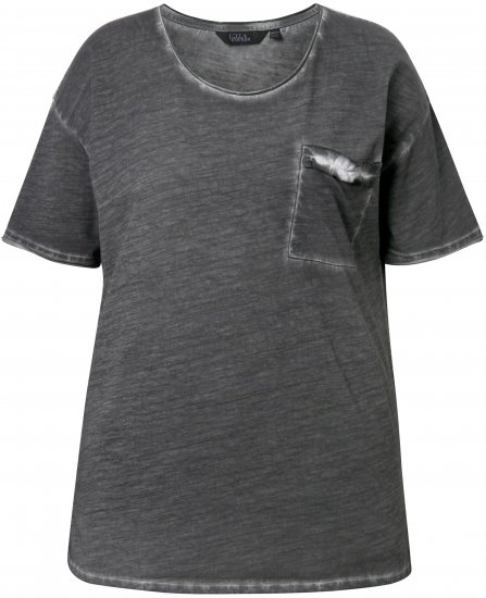 Ulla Popken Cold Dye Ruffle Edge Pocket Tee Graphite Grey - Pólók - 