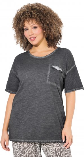 Ulla Popken Cold Dye Ruffle Edge Pocket Tee Graphite Grey - Pólók - 
