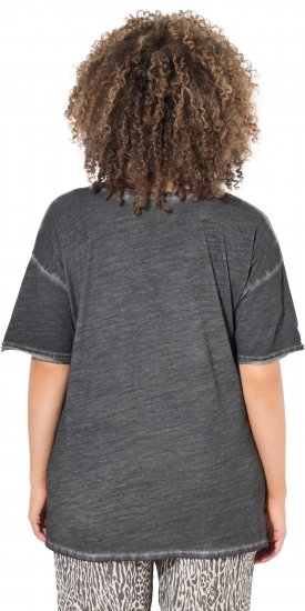 Ulla Popken Cold Dye Ruffle Edge Pocket Tee Graphite Grey - Pólók - 