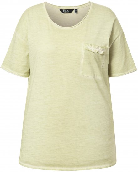 Ulla Popken Cold Dye Ruffle Edge Pocket Tee Pistachio - Pólók - 